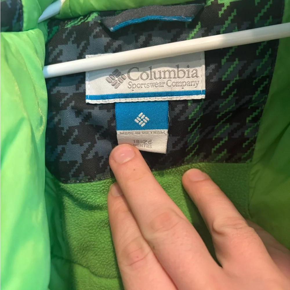 Columbia Toddler Winter Puffer Jacket Green Plaid Hooded Coat 18-24M